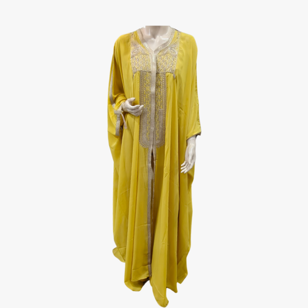 Tunisian Cotton Blend Yellow Thobe – 3-Quarter Sleeve