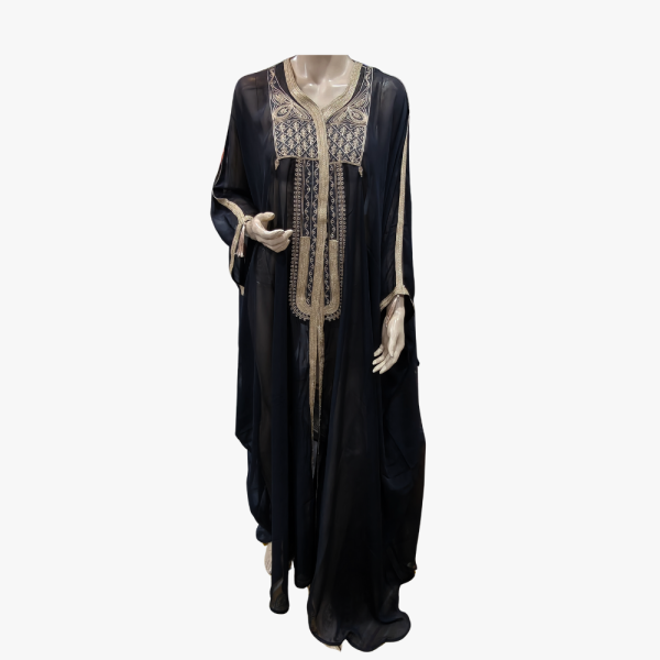 Tunisian Cotton Blend Black Thobe – 3-Quarter Sleeve