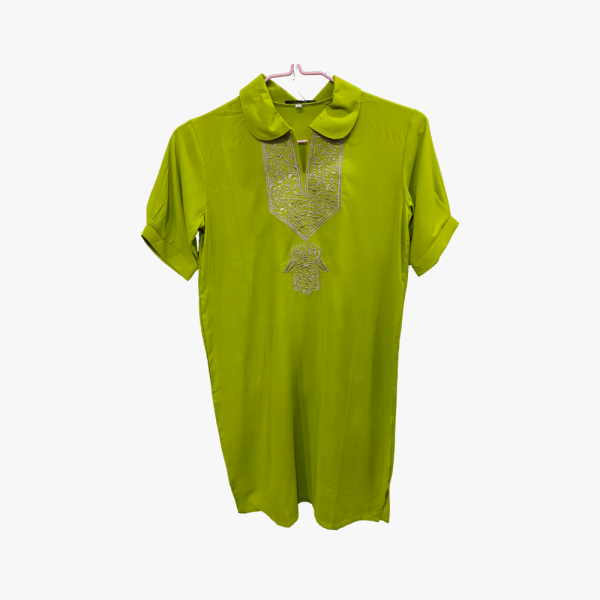 Tunisian Green Embroidered Dress with Hamsa Motif