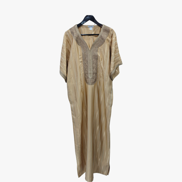 Elegant Champagne Striped Tunisian Gandoura