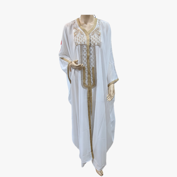 Tunisian Cotton Blend White Thobe – 3-Quarter